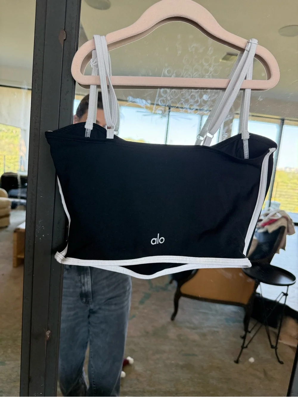 ALO Yoga Black Crop Tank with White Trim